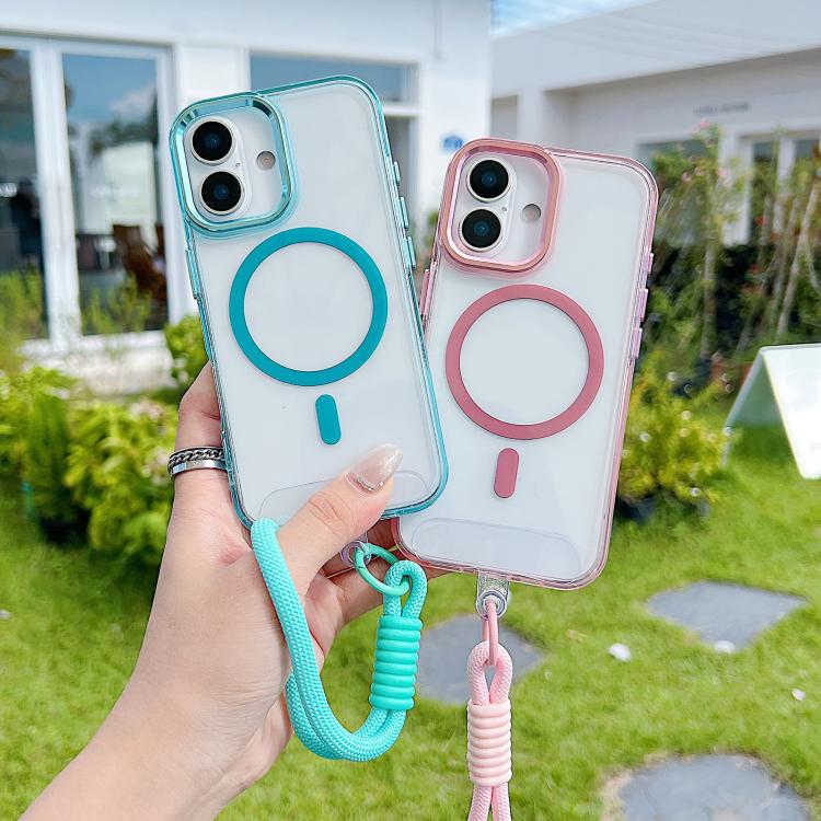 For iPhone 17 MagSafe Magnetic Clear Phone Case with Wrist Strap(Blue) - iPhone 17 Cases by buy2fix | Online Shopping UK | buy2fix