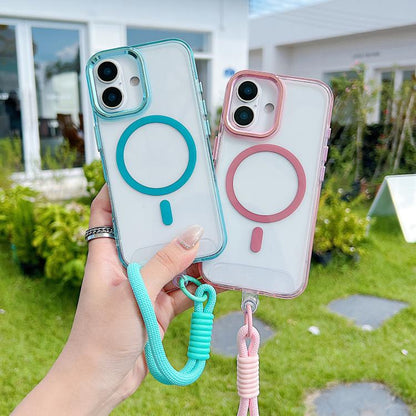 For iPhone 17 MagSafe Magnetic Clear Phone Case with Wrist Strap(Blue) - iPhone 17 Cases by buy2fix | Online Shopping UK | buy2fix