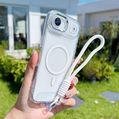 For iPhone Air MagSafe Magnetic Clear Phone Case with Wrist Strap(White) - iPhone Air Cases by buy2fix | Online Shopping UK | buy2fix
