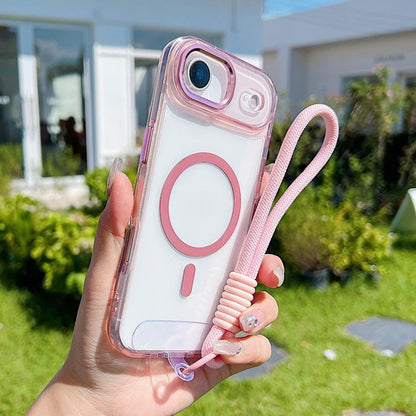 For iPhone Air MagSafe Magnetic Clear Phone Case with Wrist Strap(Pink) - iPhone Air Cases by buy2fix | Online Shopping UK | buy2fix