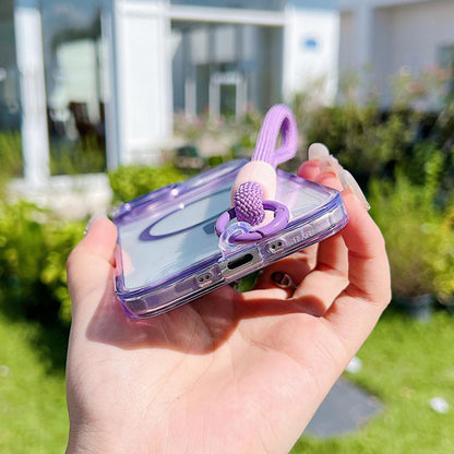 For iPhone Air MagSafe Magnetic Clear Phone Case with Wrist Strap(Pink) - iPhone Air Cases by buy2fix | Online Shopping UK | buy2fix