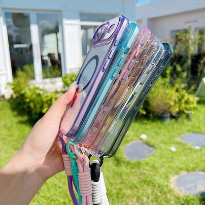 For iPhone Air MagSafe Magnetic Clear Phone Case with Wrist Strap(Pink) - iPhone Air Cases by buy2fix | Online Shopping UK | buy2fix