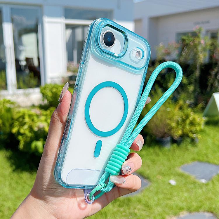 For iPhone Air MagSafe Magnetic Clear Phone Case with Wrist Strap(Blue) - iPhone Air Cases by buy2fix | Online Shopping UK | buy2fix