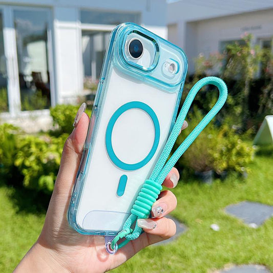 For iPhone Air MagSafe Magnetic Clear Phone Case with Wrist Strap(Blue) - iPhone Air Cases by buy2fix | Online Shopping UK | buy2fix