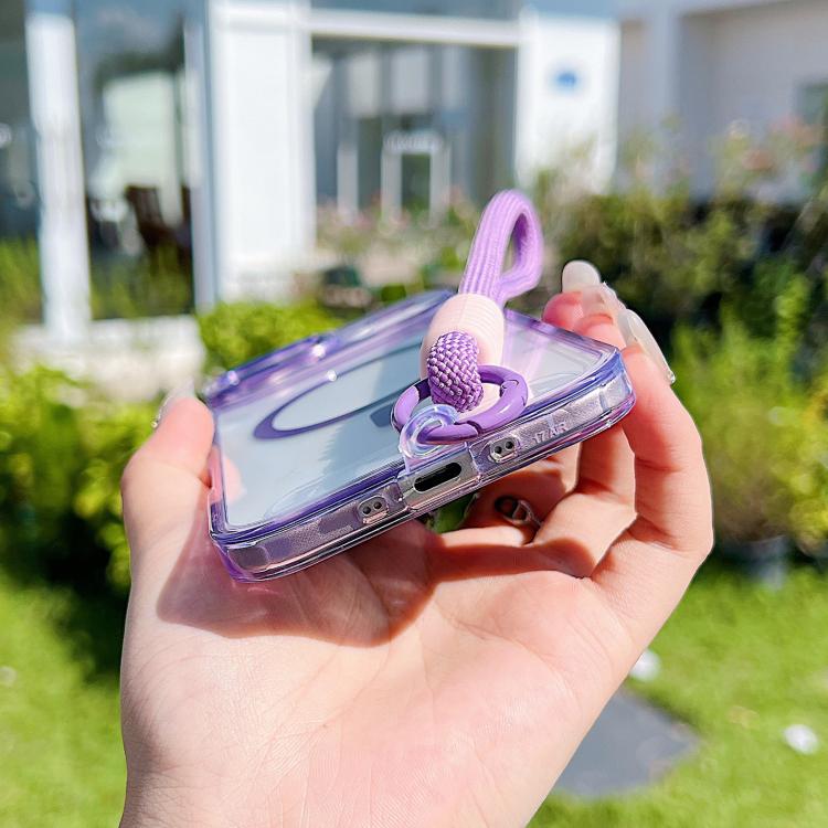 For iPhone Air MagSafe Magnetic Clear Phone Case with Wrist Strap(Purple) - iPhone Air Cases by buy2fix | Online Shopping UK | buy2fix