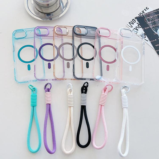 For iPhone Air MagSafe Magnetic Clear Phone Case with Wrist Strap(Black) - iPhone Air Cases by buy2fix | Online Shopping UK | buy2fix