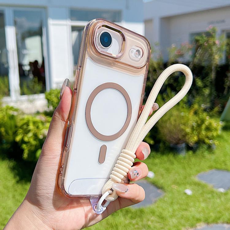 For iPhone Air MagSafe Magnetic Clear Phone Case with Wrist Strap(Gold) - iPhone Air Cases by buy2fix | Online Shopping UK | buy2fix