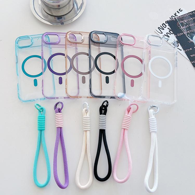 For iPhone Air MagSafe Magnetic Clear Phone Case with Wrist Strap(Gold) - iPhone Air Cases by buy2fix | Online Shopping UK | buy2fix