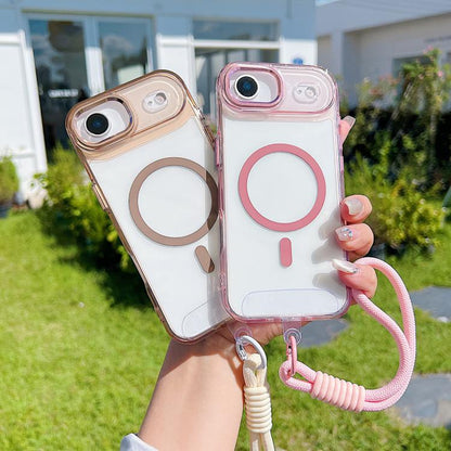 For iPhone Air MagSafe Magnetic Clear Phone Case with Wrist Strap(Gold) - iPhone Air Cases by buy2fix | Online Shopping UK | buy2fix