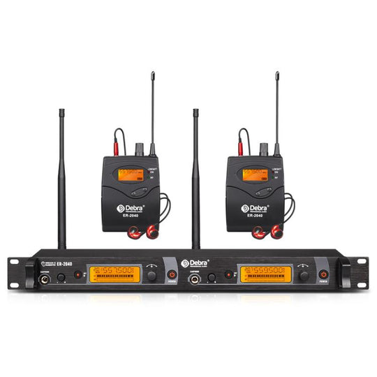 DEBRA ER-2040 Professional Stage Wireless Audio Return Monitoring System with Two Receivers(UK Plug)
