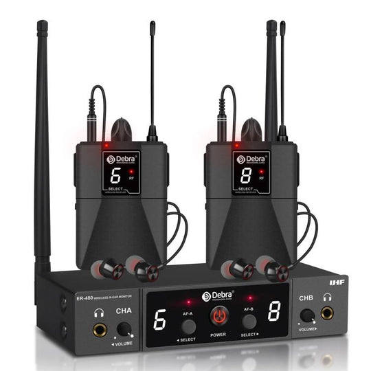 DEBRA ER-480 Professional Stage Wireless Audio Return Monitoring System with Two Receivers(AU Plug)