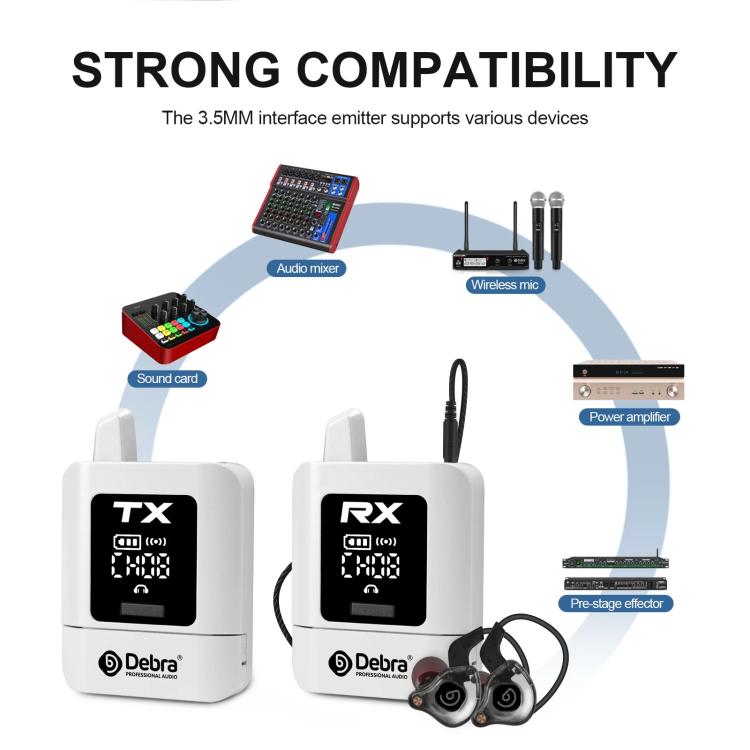 DEBRA ST-mini 2.4G Stereo Wireless Monitor System Receiver + Earphones(White) - Microphone by DEBRA | Online Shopping UK | buy2fix