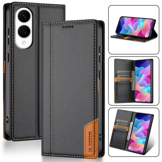 For Samsung Galaxy S25 Edge 5G N.BEKUS P3 RFID Stitching Magnetic Flip Leather Phone Case(Black)