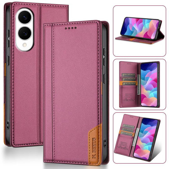 For Samsung Galaxy S25 Edge 5G N.BEKUS P3 RFID Stitching Magnetic Flip Leather Phone Case(Wine Red)