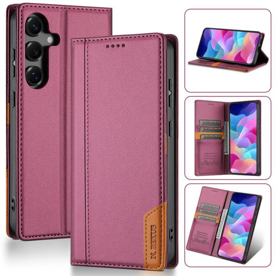 For Samsung Galaxy S25+ 5G N.BEKUS P3 RFID Stitching Magnetic Flip Leather Phone Case(Wine Red)