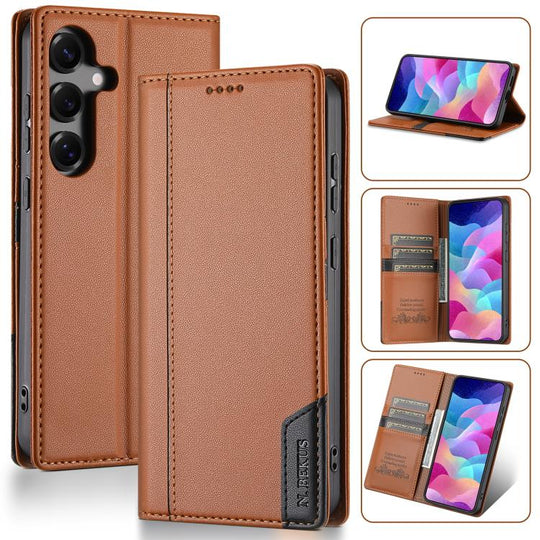 For Samsung Galaxy S25 5G N.BEKUS P3 RFID Stitching Magnetic Flip Leather Phone Case(Brown)