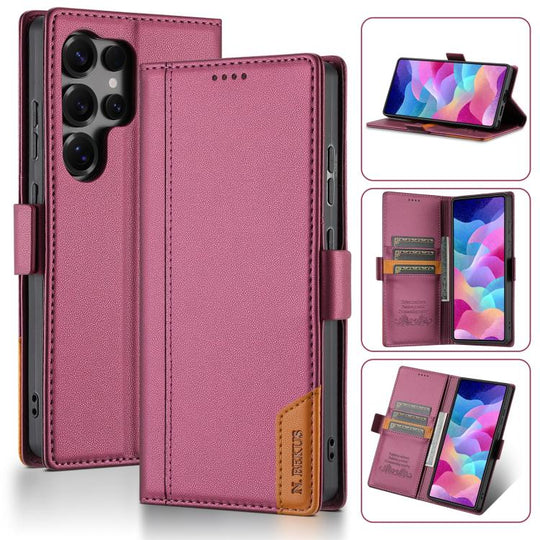 For Samsung Galaxy S25 Ultra 5G N.BEKUS P3 RFID Stitching Magnetic Flip Leather Phone Case(Wine Red)