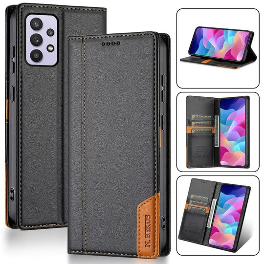 For Samsung Galaxy A23 4G / F23 5G N.BEKUS P3 RFID Stitching Magnetic Flip Leather Phone Case(Black)