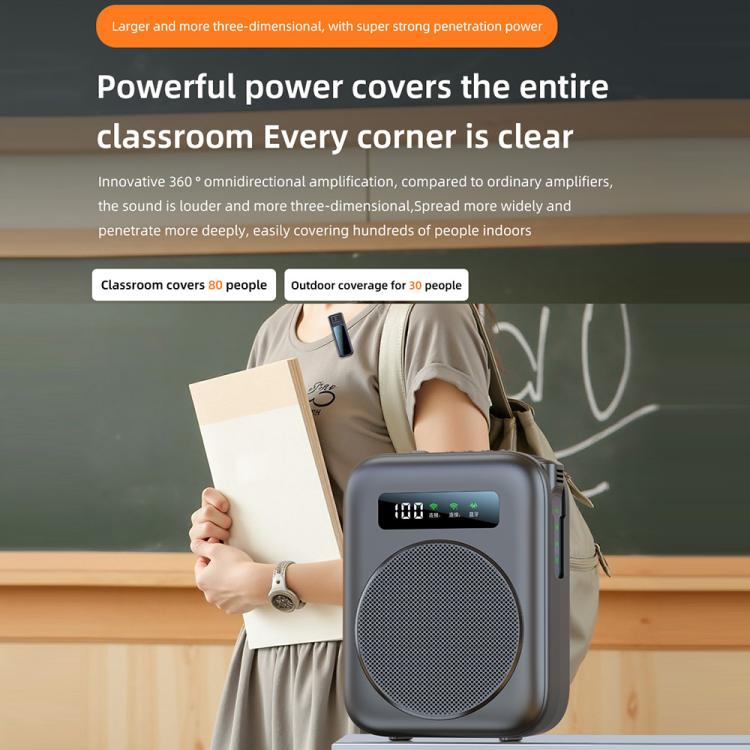 M10 Mini Wireless Microphone Teaching Voice Amplifier with Screen Display(Grey) - Loudspeaker by buy2fix | Online Shopping UK | buy2fix
