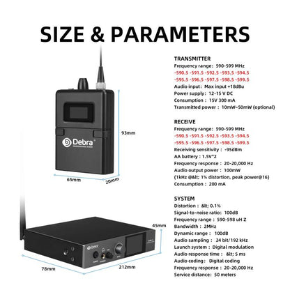 DEBRA SW-1 Professional Stage Wireless Stereo Monitor System with One Receivers(EU Plug) - Microphone by DEBRA | Online Shopping UK | buy2fix