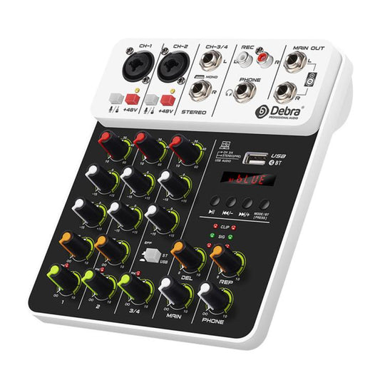 DEBRA V4 4-Channels Audio Mixer with Reverb Sound Card for Live Streaming(UK Plug)
