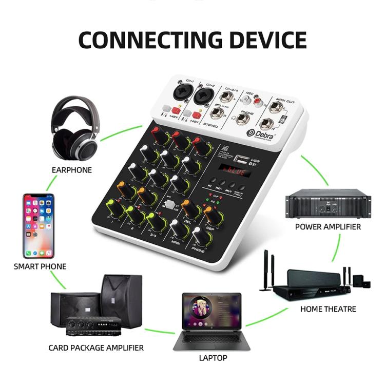 DEBRA V4 4-Channels Audio Mixer with Reverb Sound Card for Live Streaming(EU Plug) - Live Sound Effects Processors by DEBRA | Online Shopping UK | buy2fix