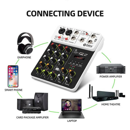 DEBRA V4 4-Channels Audio Mixer with Reverb Sound Card for Live Streaming(EU Plug) - Live Sound Effects Processors by DEBRA | Online Shopping UK | buy2fix
