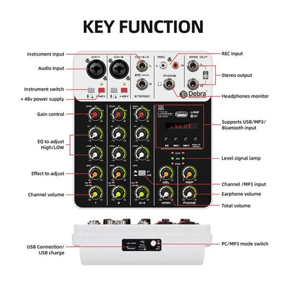 DEBRA V4 4-Channels Audio Mixer with Reverb Sound Card for Live Streaming(EU Plug) - Live Sound Effects Processors by DEBRA | Online Shopping UK | buy2fix