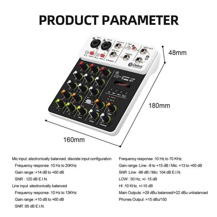 DEBRA V4 4-Channels Audio Mixer with Reverb Sound Card for Live Streaming(EU Plug) - Live Sound Effects Processors by DEBRA | Online Shopping UK | buy2fix