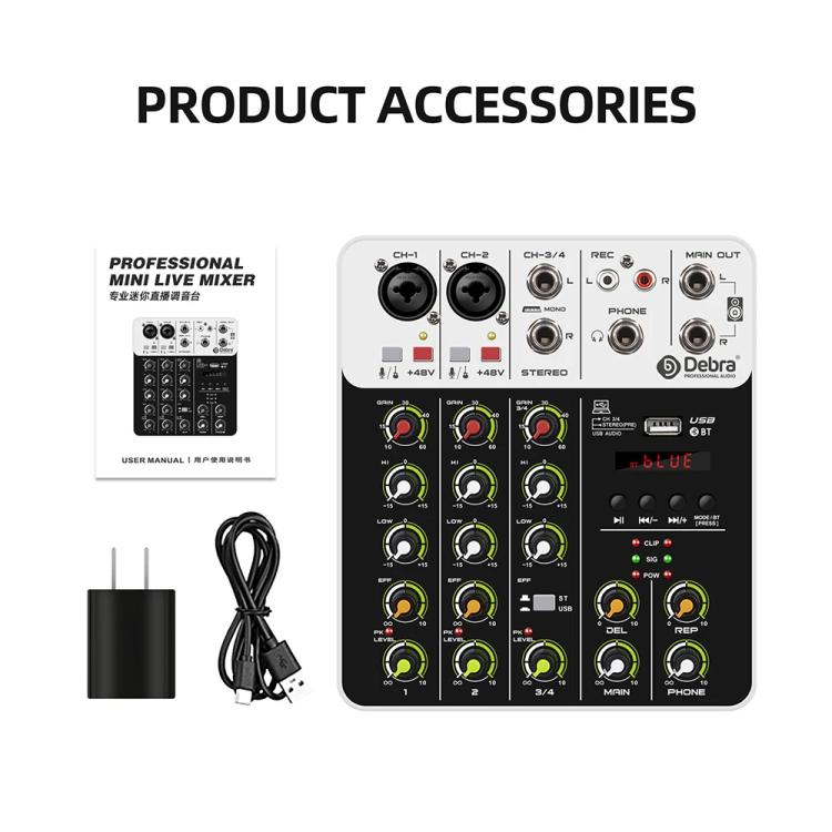 DEBRA V4 4-Channels Audio Mixer with Reverb Sound Card for Live Streaming(EU Plug) - Live Sound Effects Processors by DEBRA | Online Shopping UK | buy2fix
