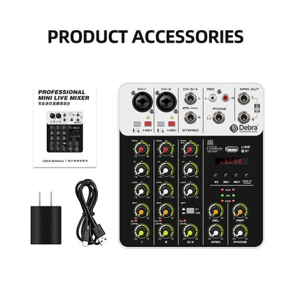 DEBRA V4 4-Channels Audio Mixer with Reverb Sound Card for Live Streaming(UK Plug) - Live Sound Effects Processors by DEBRA | Online Shopping UK | buy2fix
