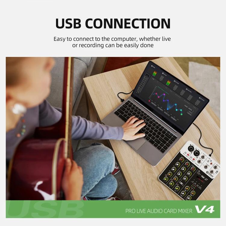 DEBRA V4 4-Channels Audio Mixer with Reverb Sound Card for Live Streaming(EU Plug) - Live Sound Effects Processors by DEBRA | Online Shopping UK | buy2fix