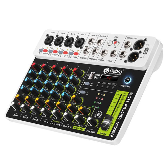 DEBRA V8 8-Channels Audio Mixer Live Recording Reverb(UK Plug)