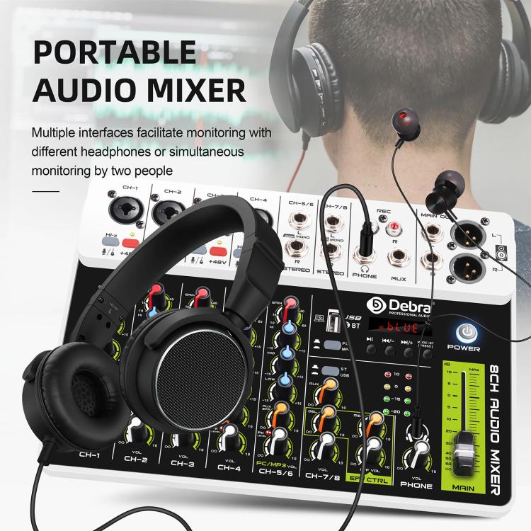 DEBRA V8 8-Channels Audio Mixer Live Recording Reverb(EU Plug) - Live Sound Effects Processors by DEBRA | Online Shopping UK | buy2fix