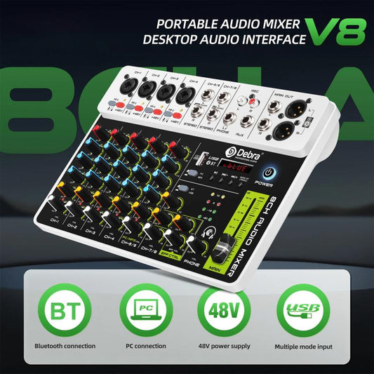 DEBRA V8 8-Channels Audio Mixer Live Recording Reverb(UK Plug) - Live Sound Effects Processors by DEBRA | Online Shopping UK | buy2fix