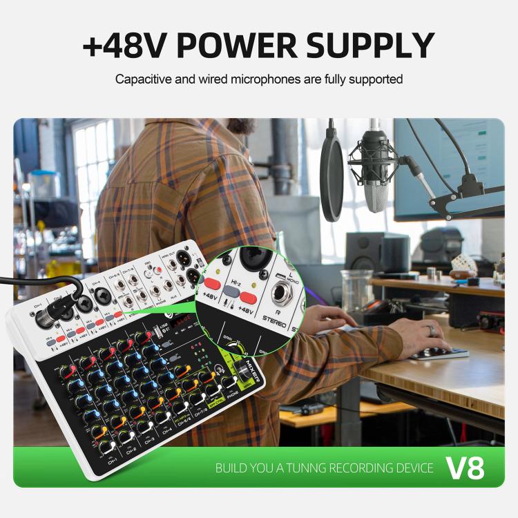 DEBRA V8 8-Channels Audio Mixer Live Recording Reverb(EU Plug) - Live Sound Effects Processors by DEBRA | Online Shopping UK | buy2fix