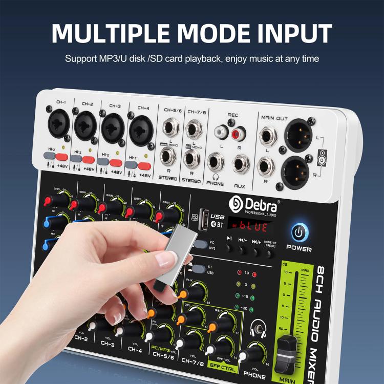 DEBRA V8 8-Channels Audio Mixer Live Recording Reverb(EU Plug) - Live Sound Effects Processors by DEBRA | Online Shopping UK | buy2fix
