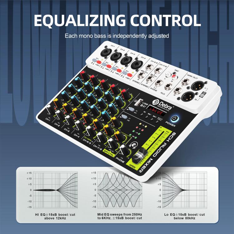 DEBRA V8 8-Channels Audio Mixer Live Recording Reverb(EU Plug) - Live Sound Effects Processors by DEBRA | Online Shopping UK | buy2fix