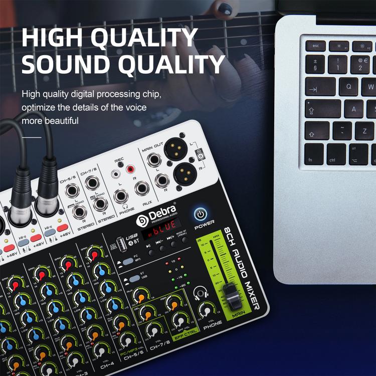 DEBRA V8 8-Channels Audio Mixer Live Recording Reverb(US Plug) - Live Sound Effects Processors by DEBRA | Online Shopping UK | buy2fix