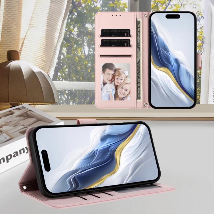 For iPhone Air Embossed Heart Cat Leather Phone Case with Hand Strap(Pink) - iPhone Air Cases by buy2fix | Online Shopping UK | buy2fix