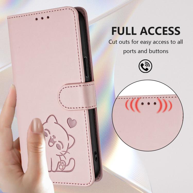 For iPhone Air Embossed Heart Cat Leather Phone Case with Hand Strap(Pink) - iPhone Air Cases by buy2fix | Online Shopping UK | buy2fix