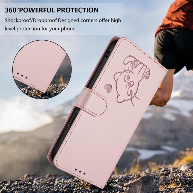 For iPhone Air Embossed Heart Cat Leather Phone Case with Hand Strap(Pink) - iPhone Air Cases by buy2fix | Online Shopping UK | buy2fix