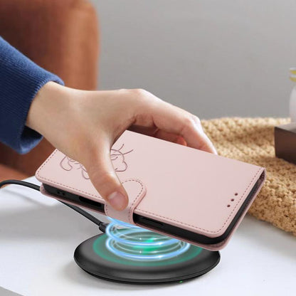 For iPhone Air Embossed Heart Cat Leather Phone Case with Hand Strap(Pink) - iPhone Air Cases by buy2fix | Online Shopping UK | buy2fix