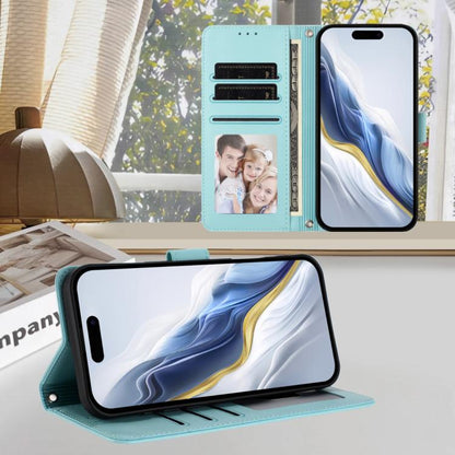 For iPhone Air Embossed Heart Cat Leather Phone Case with Hand Strap(Mint Green) - iPhone Air Cases by buy2fix | Online Shopping UK | buy2fix