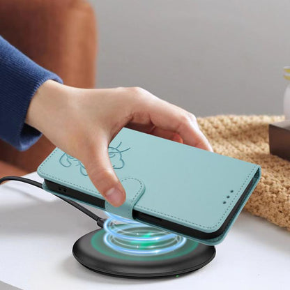 For iPhone Air Embossed Heart Cat Leather Phone Case with Hand Strap(Mint Green) - iPhone Air Cases by buy2fix | Online Shopping UK | buy2fix