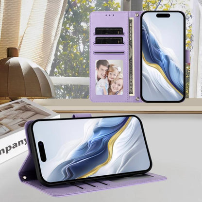 For iPhone Air Embossed Heart Cat Leather Phone Case with Hand Strap(Light Purple) - iPhone Air Cases by buy2fix | Online Shopping UK | buy2fix