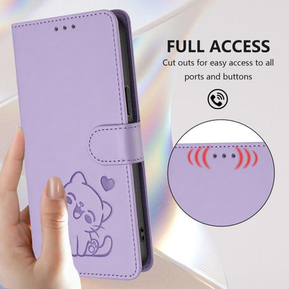 For iPhone Air Embossed Heart Cat Leather Phone Case with Hand Strap(Light Purple) - iPhone Air Cases by buy2fix | Online Shopping UK | buy2fix