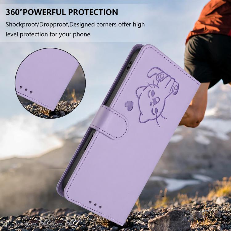 For iPhone Air Embossed Heart Cat Leather Phone Case with Hand Strap(Light Purple) - iPhone Air Cases by buy2fix | Online Shopping UK | buy2fix