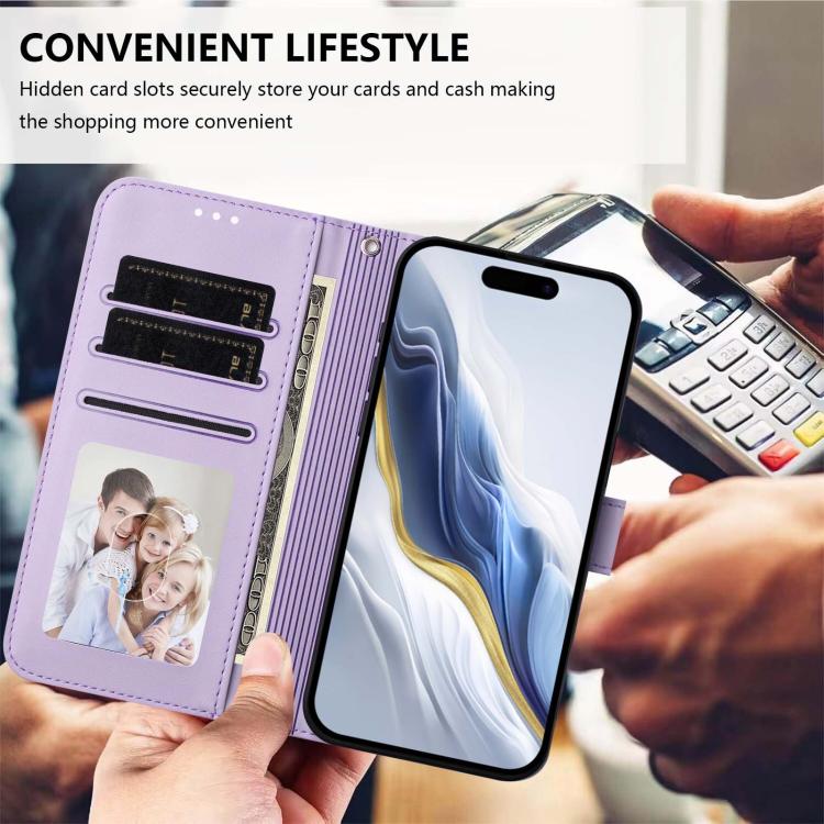 For iPhone Air Embossed Heart Cat Leather Phone Case with Hand Strap(Light Purple) - iPhone Air Cases by buy2fix | Online Shopping UK | buy2fix