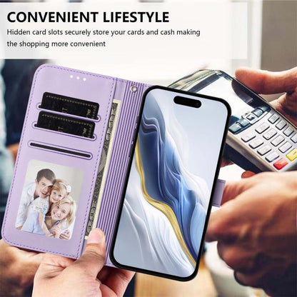 For iPhone Air Embossed Heart Cat Leather Phone Case with Hand Strap(Light Purple) - iPhone Air Cases by buy2fix | Online Shopping UK | buy2fix